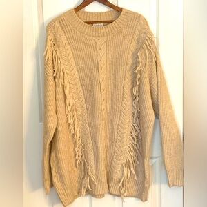 Wonderly Women’s Sweaters Long Sleeve Crew Neck Fringe Sweater XL Tan Color NWT